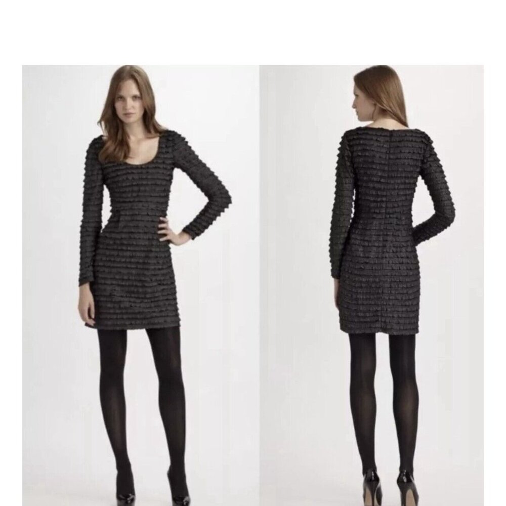 NANETTE LEPORE Dress Fifi Ruffled Polka Dot Black Gray Revolve Shift Sheath Sz 8